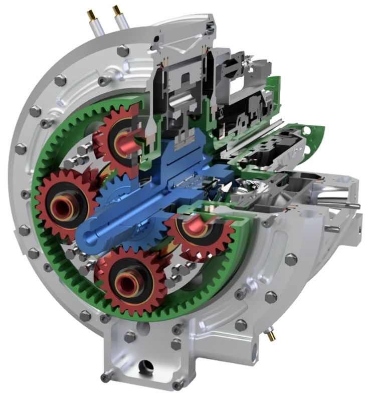 Birotary engine cut view